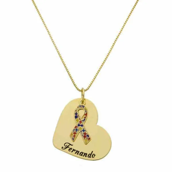colar Coração com Nome - Autismo