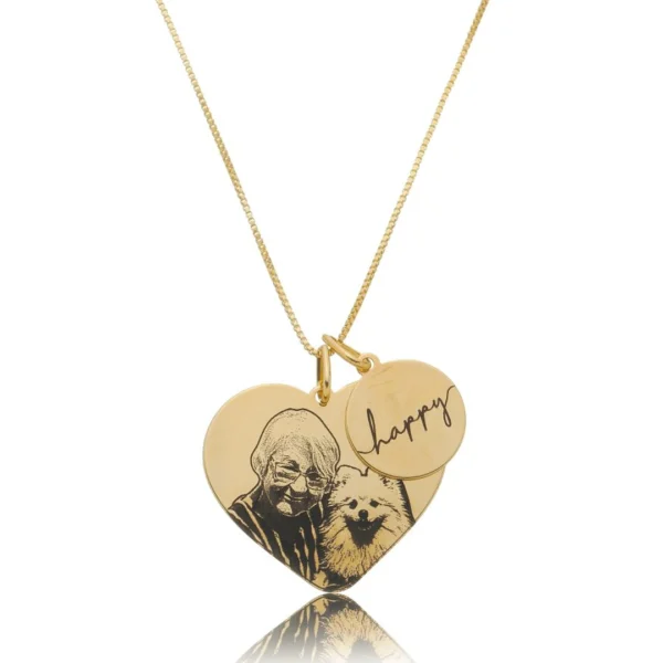Colar Fotogravação Coração com Medalha