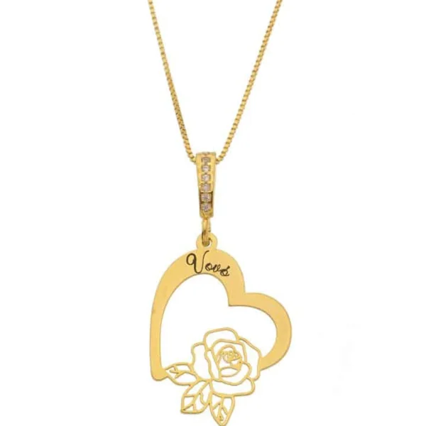 Colar Coração Vovó Rosa Personalizado